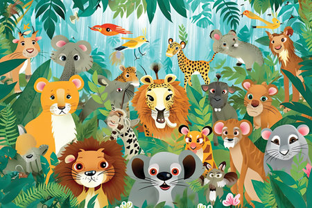 Animals in the jungle. Cartoon vector illustration for your design.の素材