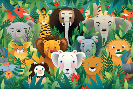 Animals in the jungle. Cartoon vector illustration of cute animals.の素材