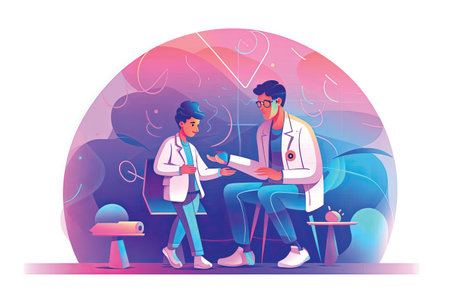 Doctor and patient discussing medical issues. Vector illustration in flat cartoon styleの素材