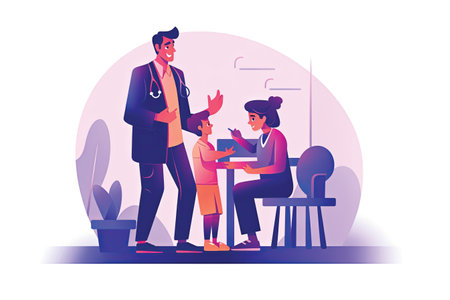 Doctor and patient at the reception. Healthcare concept. Vector illustration in flat styleの素材