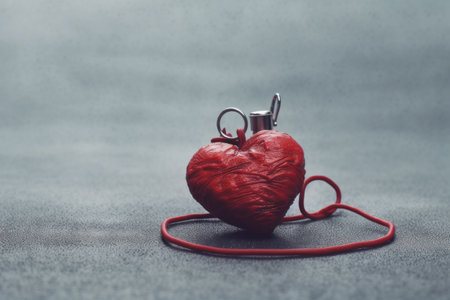Red heart with a stethoscope on grey background. Valentine's day conceptの素材