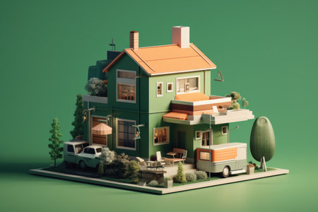 3d render of a model of a house on a green backgroundの素材
