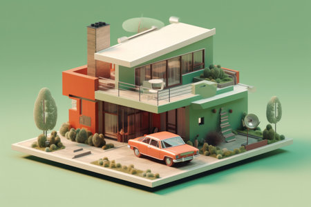 3d model house on a green background. 3d rendering.の素材