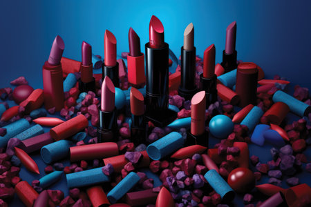 Lipsticks on a blue background. 3d rendering, 3d illustration.の素材