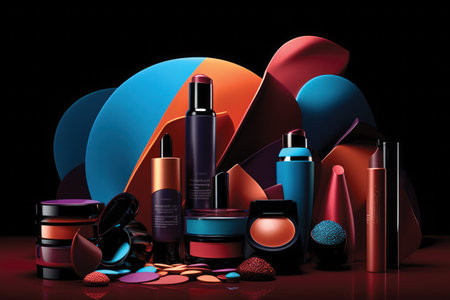 Cosmetic set on a black background. 3d render illustration.の素材