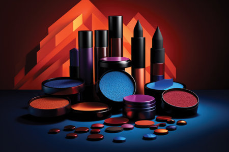 3d rendering of a set of cosmetics on a dark background.の素材