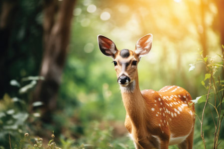 Young deer in the forest. Selective focus and small depth of field.の素材