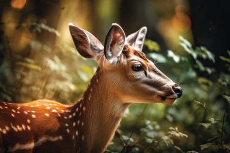 Close up of a young whitetail deer in the forest.の素材