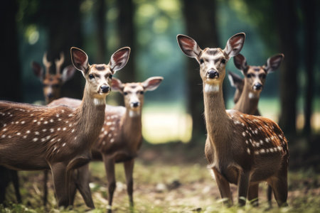 Group of deer in the forest. Filtered image processed vintage effect.の素材