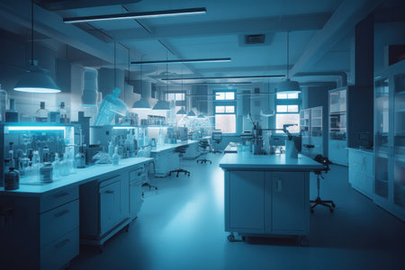 Laboratory interior with equipment and science experiments. 3D Renderingの素材