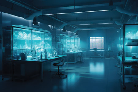 Interior of a modern scientific laboratory. Toned in blue.の素材