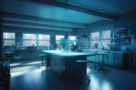 Medical laboratory interior with equipment and science experiments. Blue toned.の素材
