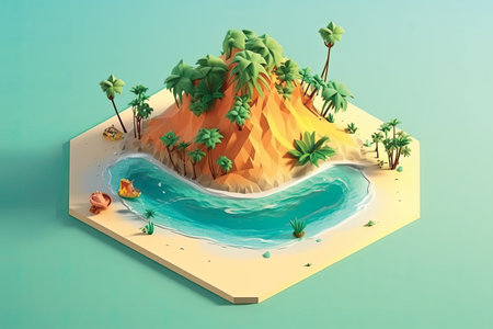 island with palm trees and sea in isometric 3d illustrationの素材