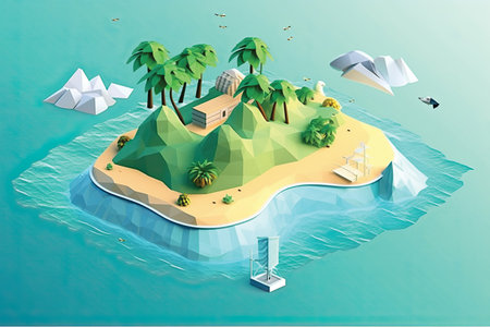 isometric island with palm trees and sand. 3d vector illustrationの素材