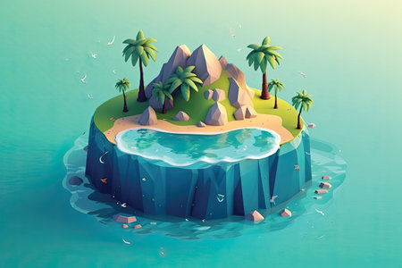 island in the ocean. 3d render, 3d illustrationの素材