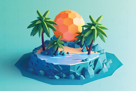 3d render of tropical island with palm trees and a ball.の素材