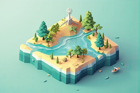 island in isometric style. 3d illustration of isometric islandの素材