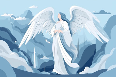 Angel with wings. Vector illustration in flat cartoon style. Christian concept.の素材