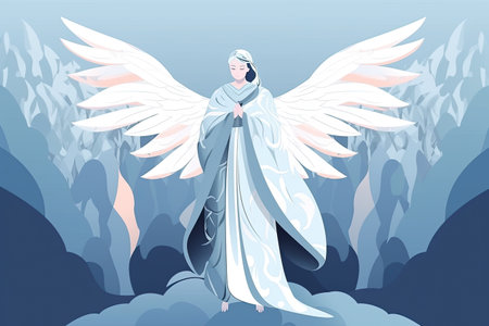 Angel with wings in the forest. Vector illustration in cartoon style.の素材
