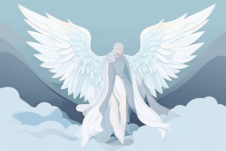Angel with wings in the clouds. Vector illustration for your design.の素材