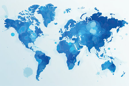 World map with blue watercolor spots on white background. Vector illustration.の素材