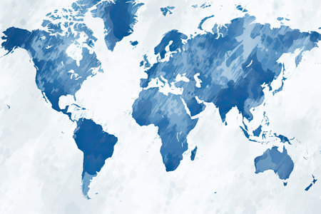 World map background with blue watercolor texture. Vector Illustration.の素材
