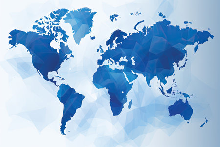 World map on a blue polygonal background. Vector illustration.の素材