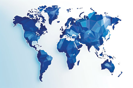 Polygonal world map with blue gradient background. Vector illustration.の素材