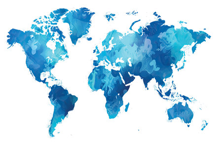 World map in blue gradient colors. Vector illustration. Eps 10.の素材