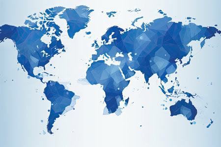 Blue polygonal world map. Vector illustration. Eps 10.の素材