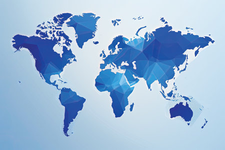 Abstract polygonal world map on blue background. Vector illustration.の素材