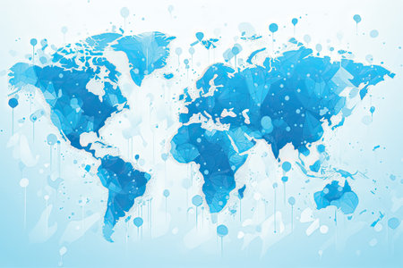 Abstract blue world map background. Vector illustration. Global business and technology concept.の素材