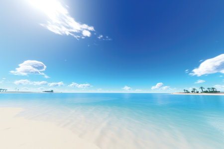 Beautiful beach at Maldives with few palm trees and blue skyの素材