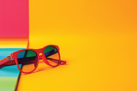 Sunglasses on colorful paper background with copy space for text.の素材