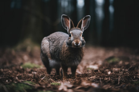 Hare in the forest. Beautiful wild hare in the forest.の素材