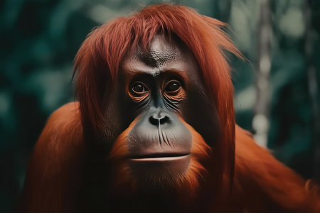 Portrait of an orangutan in the jungle. Close up.の素材