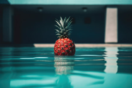 Pineapple in swimming pool. Summer vacation and travel concept.の素材