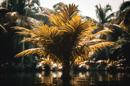 Palm trees in the park. Tropical background. Vintage tone.の素材