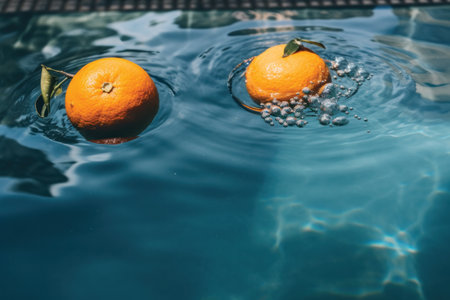 Tangerines in the pool. Tangerines in the water.の素材