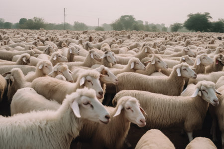 Flock of sheep in a meadow in the south of Indiaの素材