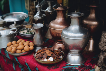 Traditional arabic coffee in morocco. Coffee utensils.の素材