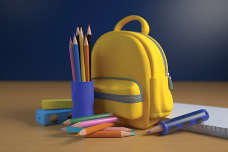 School supplies on the table. Back to school concept. 3d renderingの素材