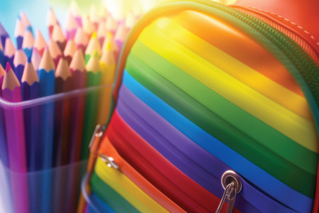 Colorful pencils in a school bag, back to school conceptの素材