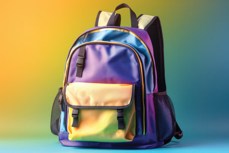 backpack with colorful backpacks on gradient background. Back to school conceptの素材