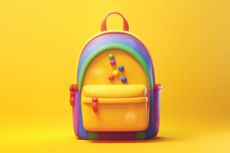 Back to school concept with colorful backpack on yellow background. 3d renderingの素材