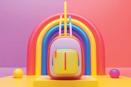3d rendering of a suitcase on a colorful background with a rainbowの素材
