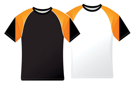Black and orange sport t-shirt template isolated on white background.の素材