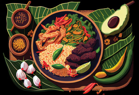 Nasi lemak traditional indonesian food vector illustration.の素材