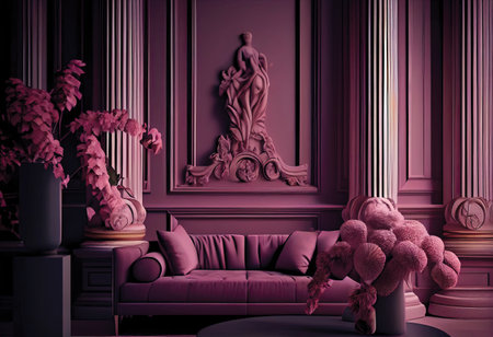 Luxury living room interior with sofa, armchair and flowers. 3d renderの素材