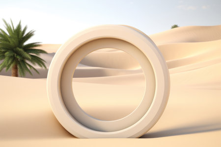 Oval ring in the desert. 3d render. 3d illustration.の素材
